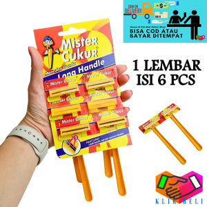 Klik-Beli (PROMO 1 LEMBAR ISI 6 PCS) Alat Cukuran Mister Cukur 2 Mata Pisau Long Handle Pencukur Kumis Jenggot - Kuning