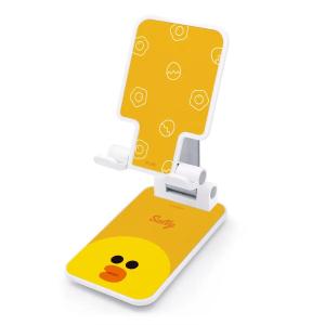 ที่วางโทรศัพท์พับได้แท้ Line Firends 100% วัสดุหนัง PU และอลูมิเนียมอัลลอยด์ ขาตั้งเดสก์ท็อป ขาตั้งโทรศัพท์หมุนได้หลายมุม ขาตั้งโทรศัพท์สำหรับสมาร์ทโฟน แท็บเล็ต iPad ของขวัญวันเกิด MYHD1