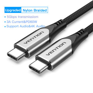 Vention USB Tipe C Ke USB C Kabel USB C PD 100W 60W Pengisi Daya  USB-C male to USB-C male data cable untuk Samsung S20 Macbook iPad Isi Daya Cepat 4.0 USB C Kabel Pengisi Daya