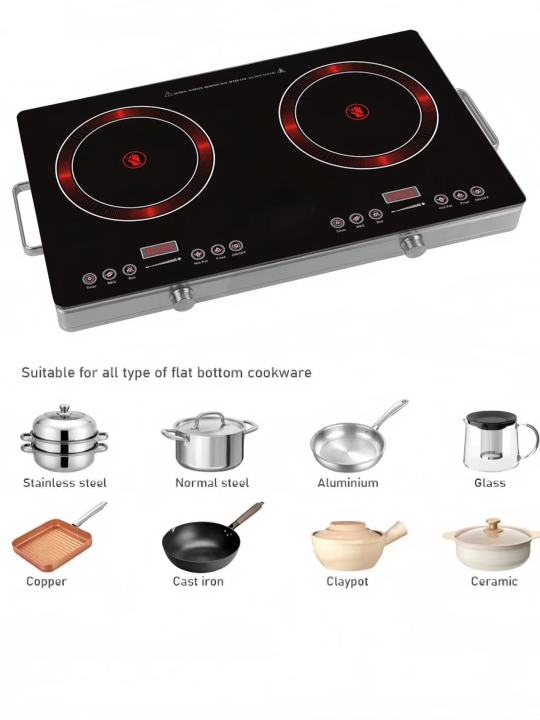 Infrared Ceramic Cooker Hob Touch Control Panel 2 Burner Cooktop