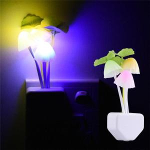 [ YM ACC ] Lampu Tidur Jamur Avatar Mini LED Sensor Unik dengan Jamur Putih Daun Hijau Bahan ABS & Silica Gel Pot Putih Cahaya Putih 8 Mata LED Epistar Praktis dan Otomatis