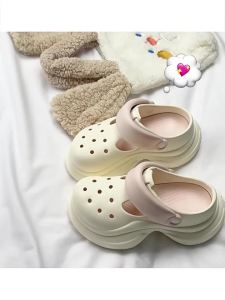 Thick-Soled Perforated Shoes For Women Suitable For Outdoor Wear Height-Increasing For Petite Individuals Beach Sandals Slip-On Closed-Toe Sandals For Women Summer