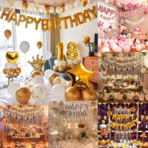 ลูกโป่งเซตลูกโป่งวันเกิด Happy Birthday balloon กระบอกสูบลูกโป่ง ตกแต่งงานปาร์ตี้ ปาร์ตี้วันเกิดบอย ผนังพื้นหลัง สมุดเจอร่วมปาร์ตี้ สุดโรแมนติก