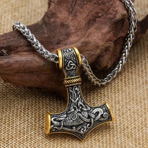 TI9P Retro Viking Necklace Triangle Knot Design Chain Pendant Nordic Rune Amulet Trendy Variety Weapons Style Punk Rock Jewelry for Men