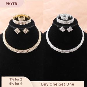 PHYTR HOT 4Pcs set Bridal Jewelry Set Necklace Bracelets Ring Earrings Set Super Gorgeous Luxury Shiny Fashion Jewelry Party Gift
