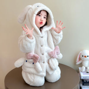 Christmas gifts Halloween Anime Winter Cartoon Cinnamoroll Children Warm Coat Set Sanrio Kawaii Girls Thicken Hooded Nightgown Fashion Sweet Soft Kid Tops