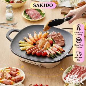 Chảo nướng hàn quốc SAKIDO Nồi nướng điện không dầu nướng thịt BBQ chống dính