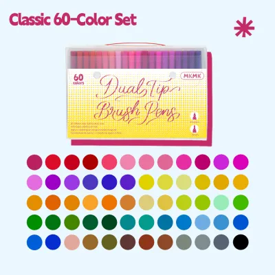 MKMK 60/80/100/120 Color Watercolor Pen Set Double-ended Highlighter with Black Penholder for Outlining & Versatile Use