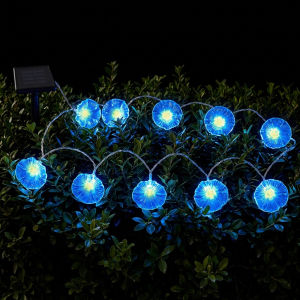 Blue Morning Glory Solar Fairy String Lights 33FT Outdoor Waterproof 10 LED Flower Lamp Two Modes Auto On Off Decoration for Garden Patio Balcony Landscape Lighting