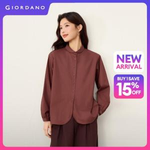 Giordano Women 100% cotton shawl collar long sleeve shirt Free Shipping 05346880