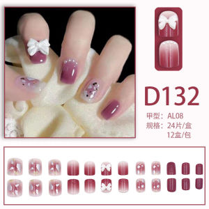 Móng tay giả đính đá đính nơ kèm keo Bộ 24 móng tay giả cô dâu đẹp sang trọng Móng tay dài nhọn Nail box Nail xinh