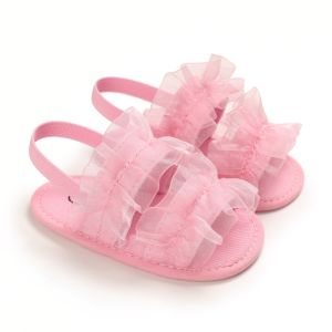 0-18 Months Old Baby Girl Summer Pink Baby Sandals Fashion Bow Sandals Baby Rubber Sole Anti Slip Velcro Sandals