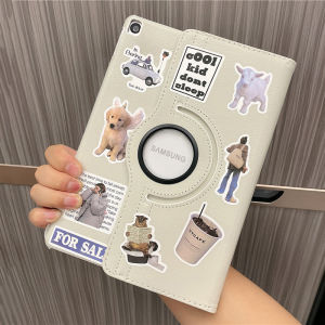 CrashStar 360° Rotating Stand Flip Leather Tablet Case With Fashion Sticker For Samsung Galaxy Tab A11 A9 A8 A7 A 2019 A11+ A9+ Tab S6 S7 S8 S9 FE S10 + Lite 8.0 8.7 10.1 10.4 10.5 10.9 11 12.4 inch Pad Casing TAB Cover With Foldable Holder