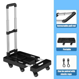 Flatbed Trolley/Trolley Cart / Trolley Storage / Foldable Trolley / Capacity 6 Wheel Folding Handcart Portable Telescopic 300KG Luggage Cart Cart Heavy Duty Trolley   手推车