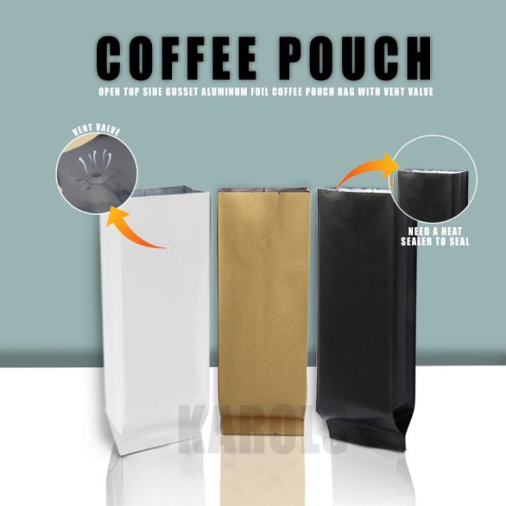 1pc Open Top Side Gusset Aluminum Foil Coffee Pouch bag with vent valve