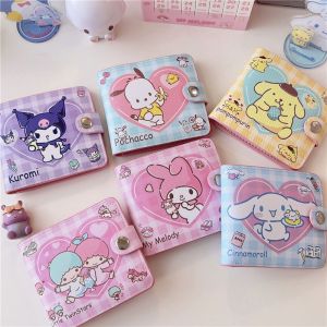FHDFH Children Sweet Gift For Girls Melody PU Leather Cinnamoroll Fashion Money Bag Bus Card Case Kuromi Women Purse Wallets Short Handbag Korean Card Holder Cartoon Coin Purse