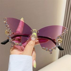 JUSTODO Rhinestone Oversized Y2K Eyewear Purple Sunglasses for Women Butterfly Sunglasses Bling Sun Glasses Ladies Shades