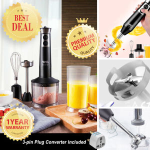 SKG 1293 300W Multi-Speed Immersion Hand Blender Set Includes BPA-Free Food Chopper / Egg Beater / Beaker 304 Stainless Steel Blade Ergonomic Grip