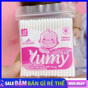 Gói 100 Bông Tăm Yumy trẻ em  Tăm Bông ngoáy tai vệ sinh tai mũi cho bé kháng khuẩn tiệt trùng làm sạch các chất ẩm chất bẩn bên trong tai mũi sử dụng 100% BÔNG TỰ NHIÊN