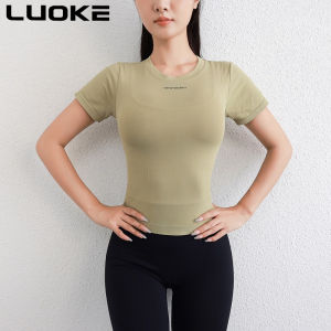 Luoke New tight yoga clothes for women short sleeved elastic running speed drying clothes slimming sports tops T-shirts moisture absorbing fitness clothes