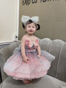 Váy bé gái đen loang hồng hoạ tiết sao xinh xắn - hàng thiết kế cao cấp - Váy công chúa TN3420220006