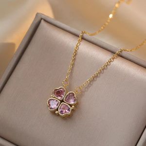 AE Dây chuyền nữ dây chuyền hoa bốn cánh hình trái tim có thể đeo hai mặt dây chuyền xương quai xanh hình trái tim thời trang có thể gập lại làm từ thép titan.