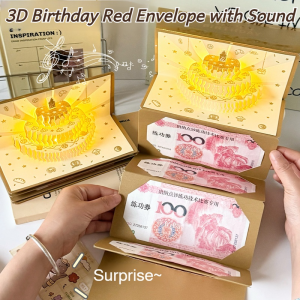 Creative Birthday Greeting Card 3D Firework 3D Cake Music Foldable Sound Colorful Light Cartoon Card Festive Celebration With Glitter