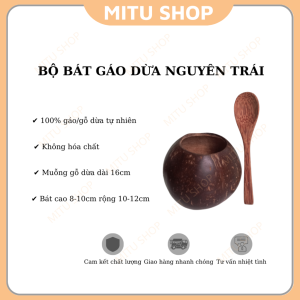 Bộ bát gáo dừa nguyên trái mài bóng mặt ngoài mặt trong được làm sạch - Gáo dừa trang trí - Gáo dừa tự nhiên