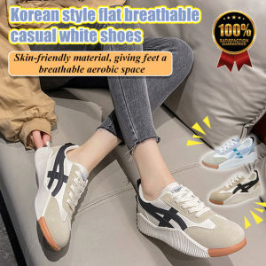 kawo123 Womens flat white shoes breathable casual sneakers