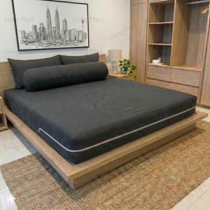 Zip Bedsheet Premium Cotton Zipper Bed Sheet Plain Full Cover Muji Style Single Super Single Queen