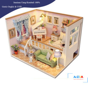 HONGDA Sylvanian Room Miniatur Rumah Boneka 3D DIY 1:24 with Cover - M026 - Pink