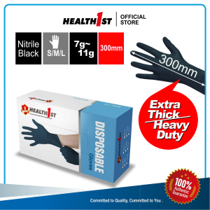 Health1st Nitrile 7-11g Disposable Glove Black Powder Free 300mm