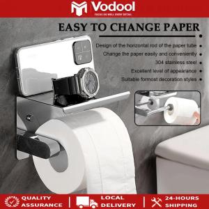 Stainless Steel Toilet Paper Holder with Phone Holder Floating Paper Shelf Multifunctional Paper Holder Rack for Bathroom Washroom