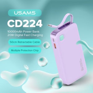 USAMS CD224 10000mAh Pocket powerbank 20W Fast Charging Power Bank With Type-C 50cm retractable storage cable for iPhone HuaWei Xiaomi Android Mobile Phone