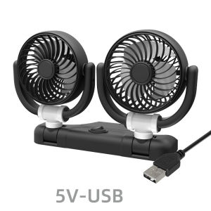 360° Rotatable Dual Head Cooling Fan 12V For Car/Van Strong Wind 5 Blade Durable Low Noise w/C.Lighter Socket Kipas Kereta