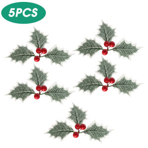 【On Sale】20Pcs Christmas Holly Berries with Green Leaves DIY Wreath Artificial Fake Flowers Red Berry Decoration for Xmas Tree New Year