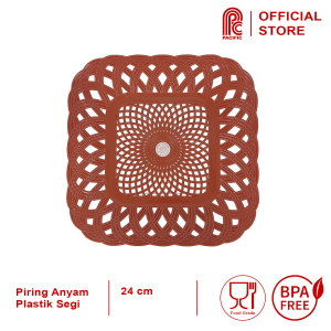 PACIFIC Piring Anyam Rotan Plastik 1 Pcs Motif Segi Wicker Plate Tempat Makan PAC-PIRING Coklat