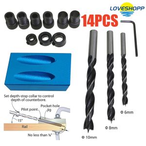 14pcs/Set Mini Style Pocket Hole Jig Kit System Joinery Step Drill Bit Accessories Wood Work Tool Set For Woodworking