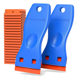 Plastic Razor Blade Scraper with 10Pcs Blades Remove Label Decal Tool without Scratches for Home PAZU