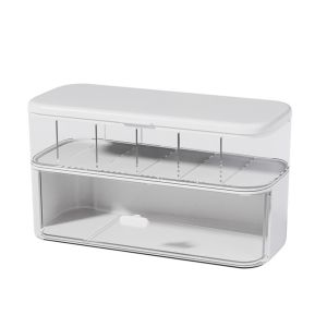 NCNC(OKDEALS01) Clear Cable Storage Box Dustproof Plastic Data Cable Organizer Durable with Compartments Cable Management Box for Home