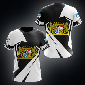 Bavaria Flag & Coat of Arms Graphic Tee Summer Casual Pullover Mens Fashion Loose T-shirts Boys Oversized Short Sleeve Tops