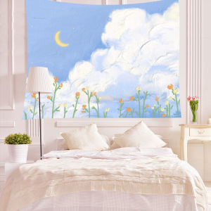 White Clouds Tapestry Painted Oil Painting Decor Hanging Background Wall 3D Printing Cloth Curtain Home Living Room Bedroom Decoration Ins