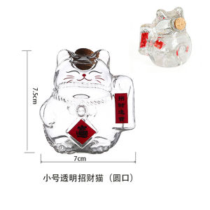 Glass Fortune Cat Lucky Cat Ornament Coin Box Crystal Container for Decoration