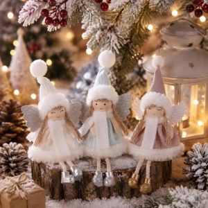 MAOMEI Lấp lánh Dây Chuyền Hình Búp Bê Thiên Thần Cô Gái Cánh Thiên Thần Đồ chơi nhồi bông Đồ trang trí treo Giáng sinh Trang trí nhà cửa Ngọt ngào Đồ trang trí cây thông Noel Tặng quà Giáng sinh