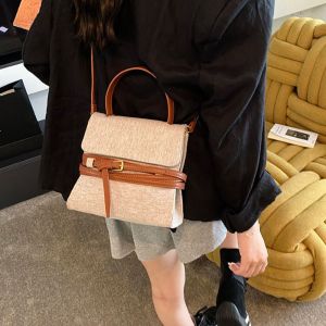 IU MISS แบบเกาหลี กระเป๋าถือผู้หญิงแบบมีฝาปิด ความจุขนาดใหญ่ วินเทจ กระเป๋าสะพายไหล่แบบสายรัด สง่างาม ผ้า กระเป๋าบัคเก็ตสไตล์เรโทร ผู้หญิง/เด็กหญิง