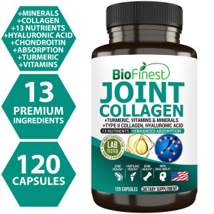 Biofinest Joint Collagen Supplement - Hydrolyzed Type 2 Collagen Chondroitin Hyaluronic Acid Turmeric Curcumin Vitamin C D3 K2 Biotin Magnesium Zinc Copper Manganese - Fast Absorption Skin Hair Nails Bone Cartilage Joint Mobility Pain Relief (120s)