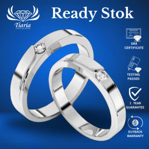 Cincin Couple Moisanite Perak 92% lapis Emas 8K & Lapis Platinum Silver Berlian Moissanite GRA - Tiaria Cincin Silver Emas Putih Titanium Asli Wanita Pria Anti Karat Tunangan Nikah --AEA06