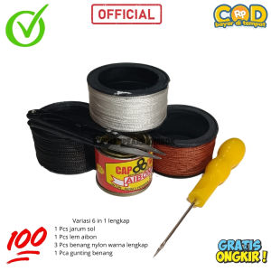 Paket Benang Nilon Sol Sepatu + Jarum Sol Sepatu Original + Gunting Benang + Lem Aibon F