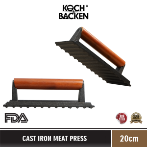 KOCH&BACKEN Cast Iron Meat Press 20cm - Alat Press Daging Burger Roti Sandwich Besi Cor Murni Anti Lengket