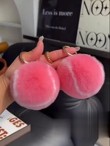 Sacesr Cute Tennis Ball Plush Keychain Rabbit Fur Pendant Novelty Sports Durable Soft Backpack Key Wallet Decoration Z1H5K